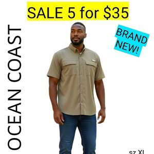 Ocean Coast NEW Olive Lightweight Button Down Short Sleeve Shirt Sale 5 for 35